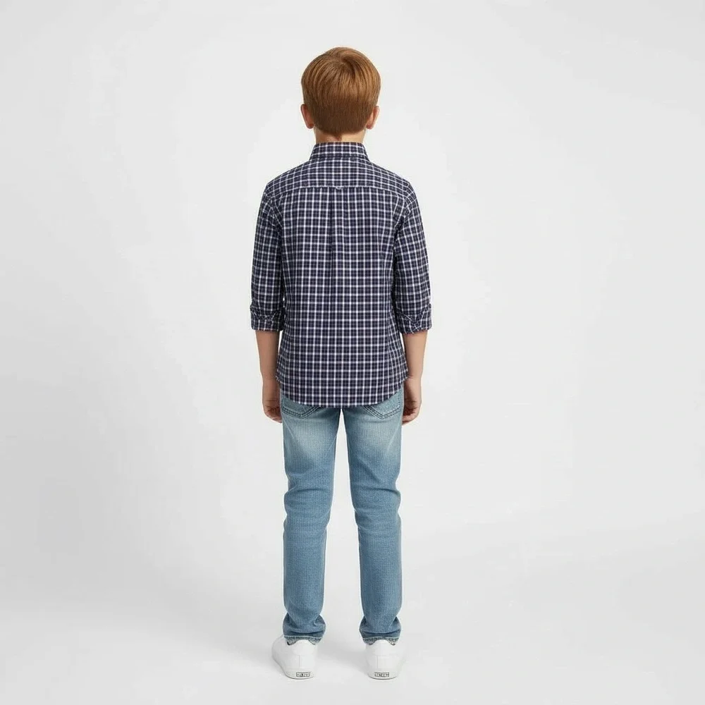 Polo Ralph Lauren Boys Classic Plaid Button Down Long Sleeve Shirt Navy/Red Sz 5